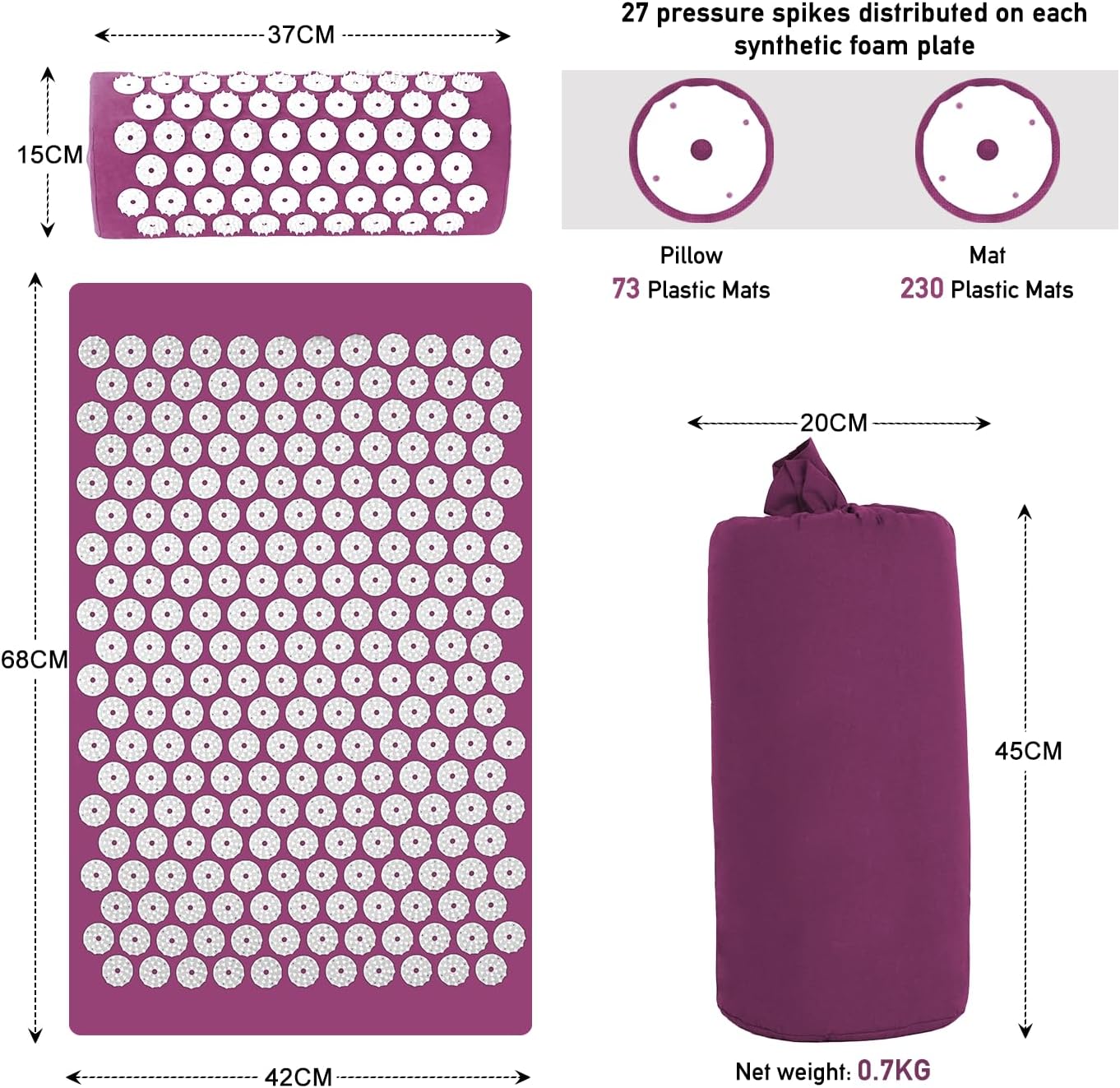 Acupressure Mat and Pillow Set for Stress Relief and Enhanced Energy Flow 5