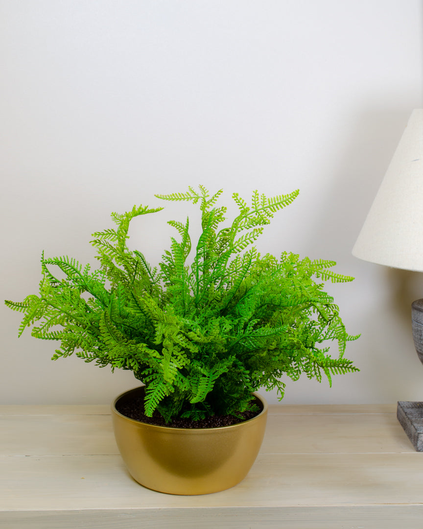 Elegant Gold Pot with Realistic Artificial Forest Fern | Faux Plants for Indoor Décor 0