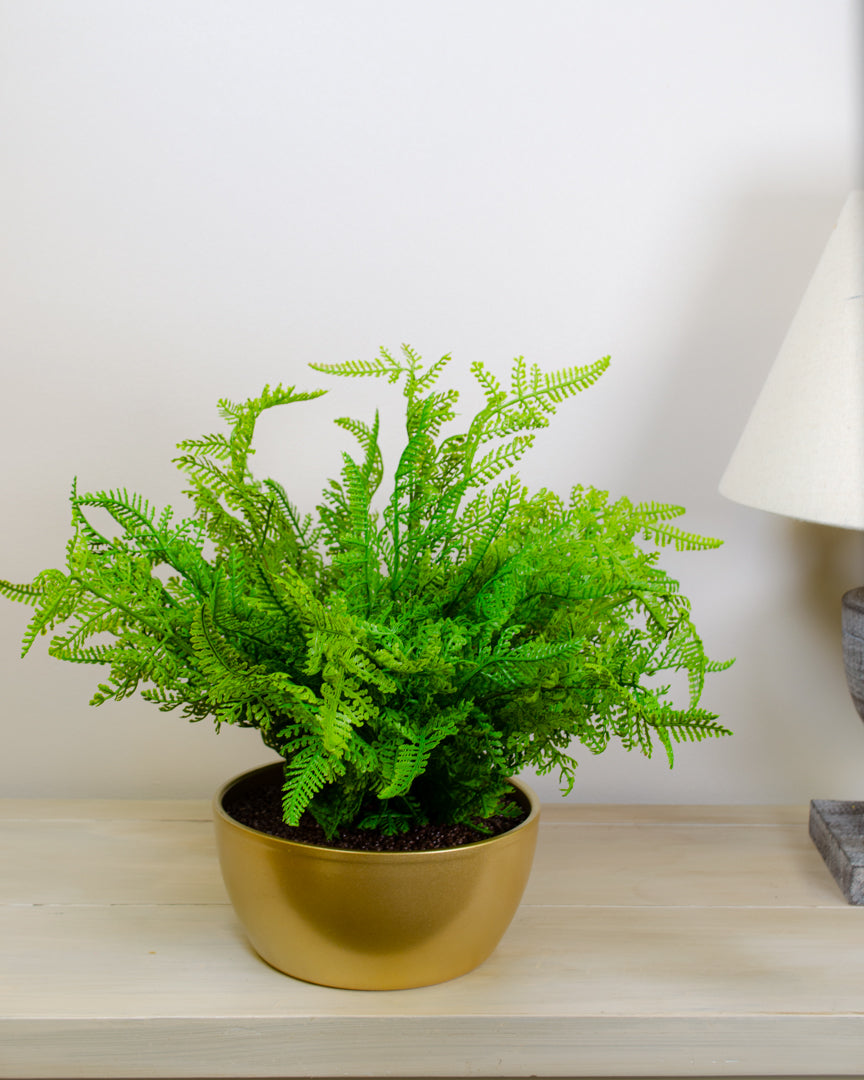 Elegant Gold Pot with Realistic Artificial Forest Fern | Faux Plants for Indoor Décor 2