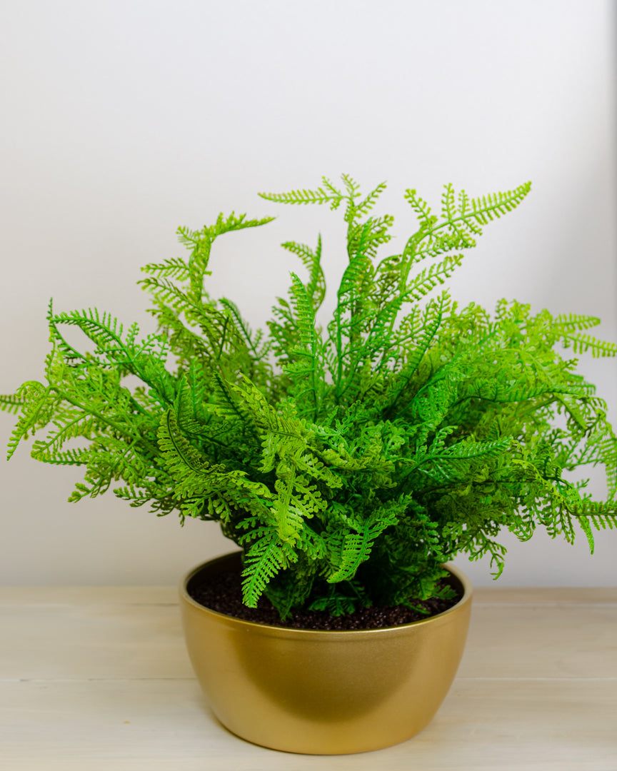 Elegant Gold Pot with Realistic Artificial Forest Fern | Faux Plants for Indoor Décor 3